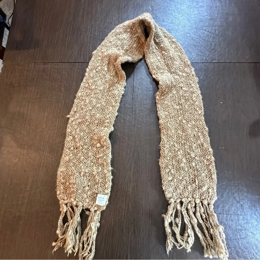 Mr Emperor Beige Knit Scarf with Fringe Wool and Acrylic. 72”